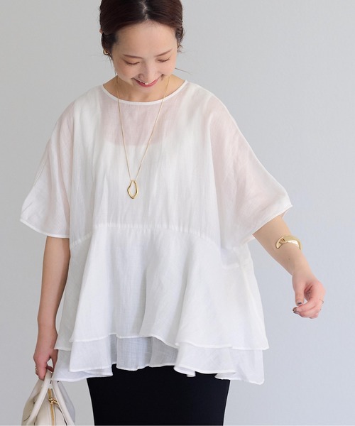 PUAL CE CIN(ピュアルセシン)の「【@sein___000企画】ラミー2枚重ね後ろリボンペプラムブラウス(シャツ/ブラウス・レディース・スミクロ/オリーブ/オフホワイト/ブルー・FREE)」の5枚目の写真