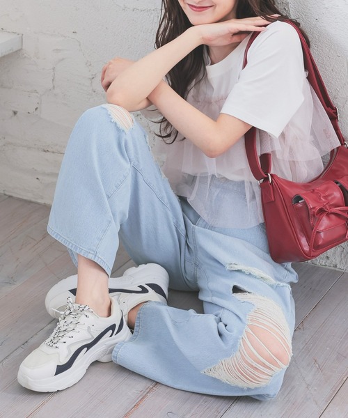 Honeys（ハニーズ）の「ダメージデニムパンツ（デニムパンツ・レディース・ブルー系その他2/ブルー系その他3/ブラック系その他・L/M/S/SS/3L/LL）」の2枚目の写真