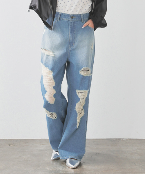 Honeys（ハニーズ）の「ダメージデニムパンツ（デニムパンツ・レディース・ブルー系その他2/ブルー系その他3/ブラック系その他・L/M/S/SS/3L/LL）」の3枚目の写真