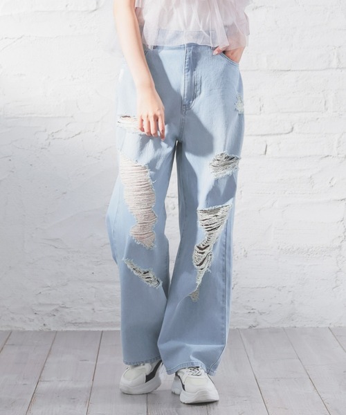 Honeys（ハニーズ）の「ダメージデニムパンツ（デニムパンツ・レディース・ブルー系その他2/ブルー系その他3/ブラック系その他・L/M/S/SS/3L/LL）」の10枚目の写真