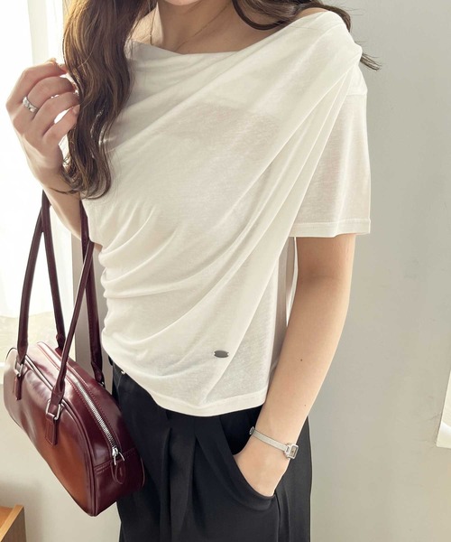 nelliy.（ネルリー）の「ドレープオフショルスラブシアーTシャツ（Tシャツ/カットソー・レディース・チャコール/オフホワイト・LARGE/MEDIUM）」の5枚目の写真