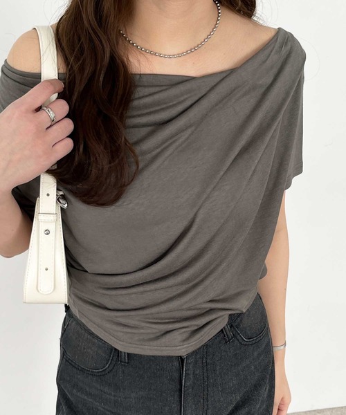 nelliy.（ネルリー）の「ドレープオフショルスラブシアーTシャツ（Tシャツ/カットソー・レディース・チャコール/オフホワイト・LARGE/MEDIUM）」の8枚目の写真