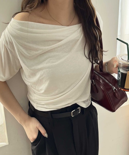 nelliy.（ネルリー）の「ドレープオフショルスラブシアーTシャツ（Tシャツ/カットソー・レディース・チャコール/オフホワイト・LARGE/MEDIUM）」の14枚目の写真