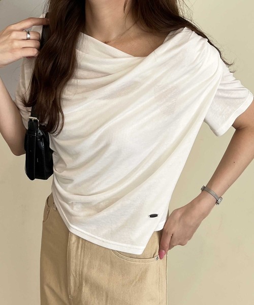 nelliy.（ネルリー）の「ドレープオフショルスラブシアーTシャツ（Tシャツ/カットソー・レディース・チャコール/オフホワイト・LARGE/MEDIUM）」の20枚目の写真