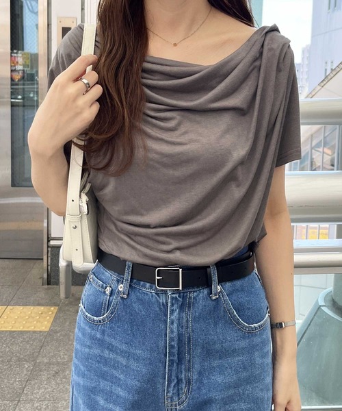 nelliy.（ネルリー）の「ドレープオフショルスラブシアーTシャツ（Tシャツ/カットソー・レディース・チャコール/オフホワイト・LARGE/MEDIUM）」の22枚目の写真