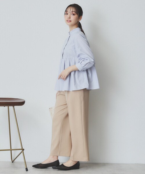 index（インデックス）の「《6color》フリルバンドカラーペプラムブラウス【洗濯機洗い可/イージーアイロン/防シワ】（シャツ/ブラウス・レディース・ホワイト/ホワイト系9/ネイビー系2/パープル系1/ライトイエロー系3/サックスブルー系2・36/38/40/42）」の21枚目の写真