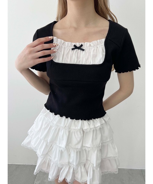 PHILLY(フィリー)の「【PHILLY】フリルレイヤードリブトップス(Tシャツ/カットソー・レディース・グレー/ブラック/レッド・FREE)」の5枚目の写真
