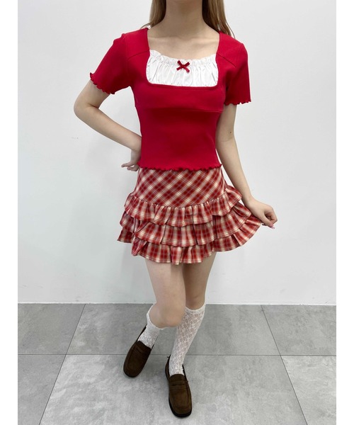 PHILLY(フィリー)の「【PHILLY】フリルレイヤードリブトップス(Tシャツ/カットソー・レディース・グレー/ブラック/レッド・FREE)」の16枚目の写真