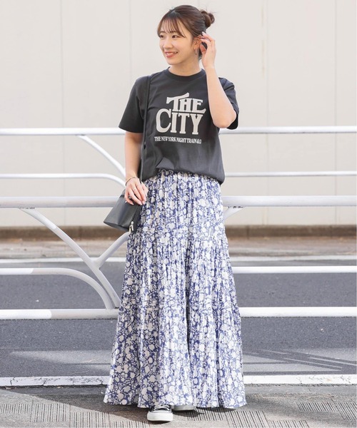 WEB限定追加》コットンボイルクリンクルティアードスカート（柄