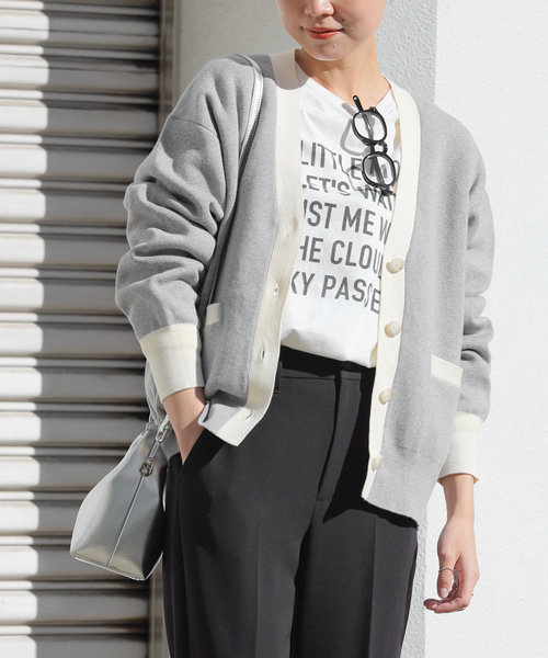 JOURNAL STANDARD relume（ジャーナルスタンダード　レリューム）の「《WEB限定追加》ダブルニットコントラストカーディガン（カーディガン/ボレロ・レディース・ネイビー/チャコールグレー・FREE）」の7枚目の写真