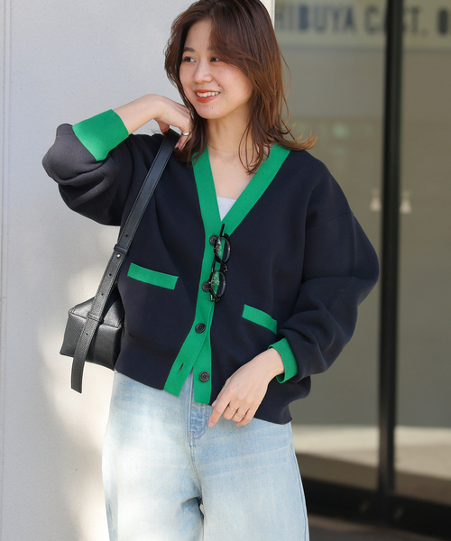 JOURNAL STANDARD relume（ジャーナルスタンダード　レリューム）の「《WEB限定追加》ダブルニットコントラストカーディガン（カーディガン/ボレロ・レディース・ネイビー/チャコールグレー・FREE）」の16枚目の写真