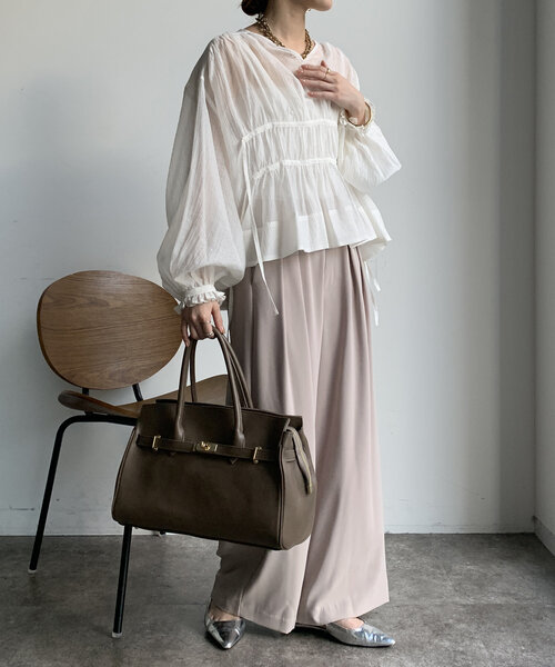 WEB限定】楊柳シフォンギャザーブラウス