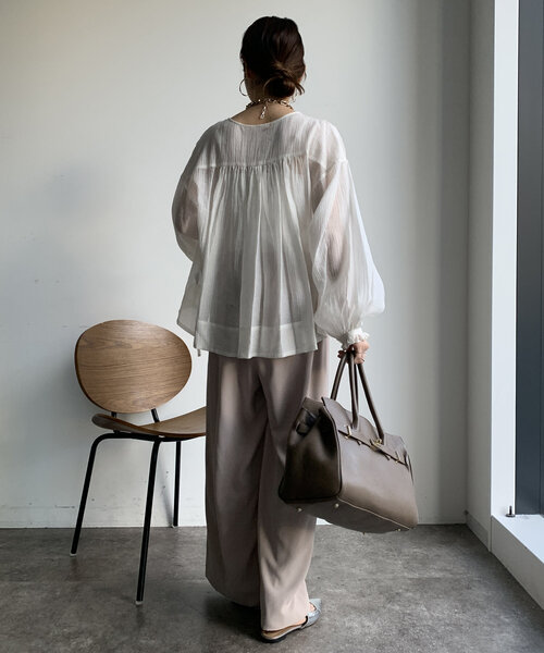 WEB限定】楊柳シフォンギャザーブラウス
