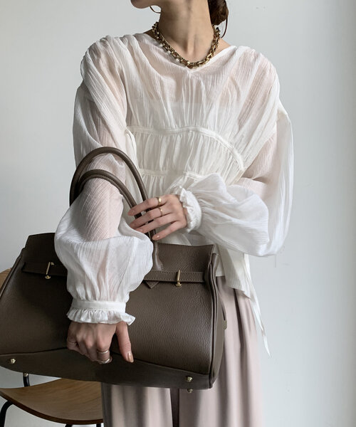 WEB限定】楊柳シフォンギャザーブラウス