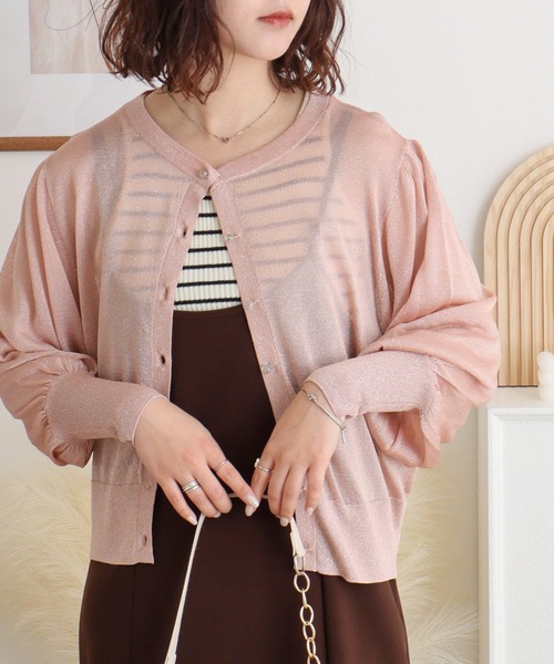 EGLANTINE(エグランティーヌ)の「EGLANTINE ラメシアーカーディガン 長袖(カーディガン/ボレロ・レディース・ブラック/ライトピンク/サックスブルー/ゴールド/シルバー・40)」の3枚目の写真