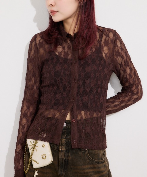 SLY（スライ）の「LACE COMPACT SH レース コンパクト シャツ（シャツ/ブラウス・レディース・オフホワイト/ブラック/ライトブルー/ブラウン・FREE）」の3枚目の写真