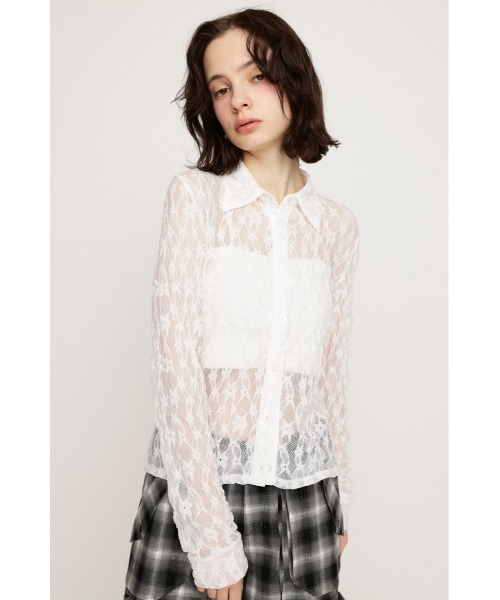 SLY（スライ）の「LACE COMPACT SH レース コンパクト シャツ（シャツ/ブラウス・レディース・オフホワイト/ブラック/ライトブルー/ブラウン・FREE）」の6枚目の写真