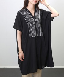 綿クレープ刺繍前開きチュニック