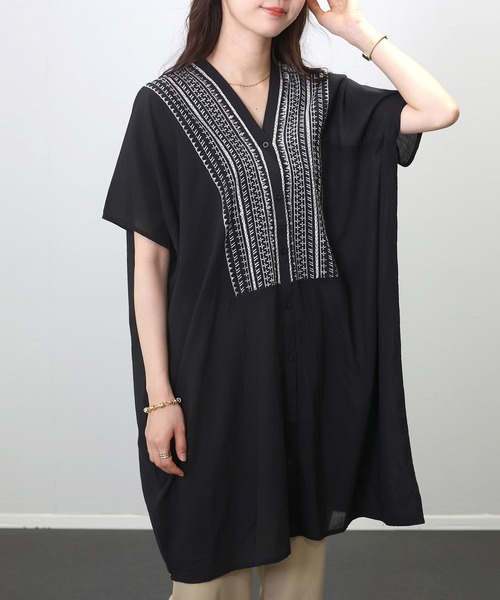 綿クレープ刺繍前開きチュニック（チュニック）｜Aletta vita（アレッ