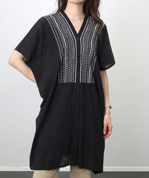 Aletta vita（アレッタビータ）の「綿クレープ刺繍前開きチュニック（チュニック・レディース・チャコール/ブラック/オフホワイト・FREE）」の16枚目の写真