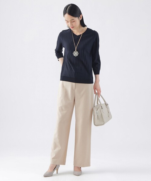 TRANS WORK(トランスワーク)の「【L】【ウォッシャブル】ヴィスコースストレッチVネックプルオーバー(Tシャツ/カットソー・レディース・ネイビー/ブルー系その他4/ベージュ・44/46)」の5枚目の写真