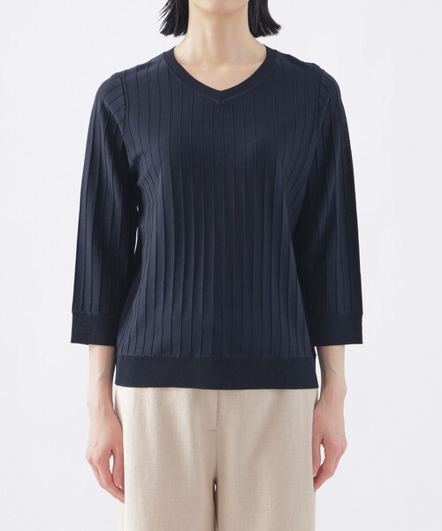 TRANS WORK(トランスワーク)の「【L】【ウォッシャブル】ヴィスコースストレッチVネックプルオーバー(Tシャツ/カットソー・レディース・ネイビー/ブルー系その他4/ベージュ・44/46)」の7枚目の写真