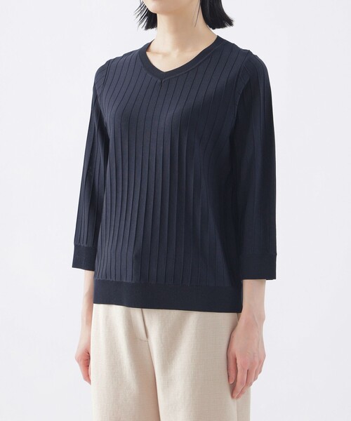 TRANS WORK(トランスワーク)の「【L】【ウォッシャブル】ヴィスコースストレッチVネックプルオーバー(Tシャツ/カットソー・レディース・ネイビー/ブルー系その他4/ベージュ・44/46)」の8枚目の写真