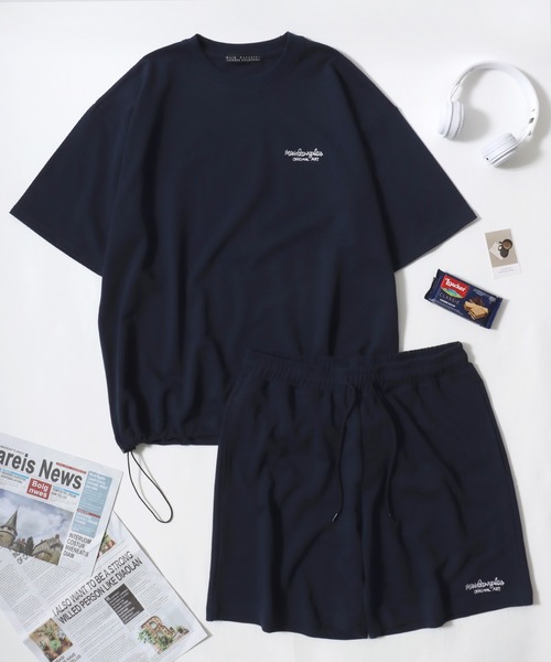 Mark Gonzales（マーク・ゴンザレス）の「MARK GONZALES ARTWORK COLLECTION/マークゴンザレス 別注 2点セットアップ オーバーサイズ ミニ裏毛 ロゴ ワンポイント刺繍 半袖スウェットTシャツ＆ショートパンツ/ルームウェア/ワンマイルウェア/パジャマ/レディース メンズ（ルームウェア/パジャマ・メンズ・ブラック/ネイビー/グレー/アッシュグレー・XL/L/M）」の4枚目の写真