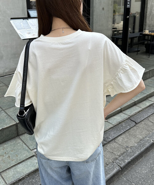 DISCOAT(ディスコート)の「ピグメントフリルTシャツ(Tシャツ/カットソー・レディース・アイボリー/チャコールグレー/モカ・FREE)」の5枚目の写真