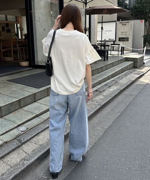 DISCOAT(ディスコート)の「ピグメントフリルTシャツ(Tシャツ/カットソー・レディース・アイボリー/チャコールグレー/モカ・FREE)」の9枚目の写真