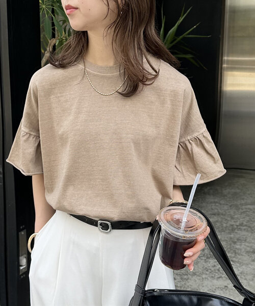 DISCOAT(ディスコート)の「ピグメントフリルTシャツ(Tシャツ/カットソー・レディース・アイボリー/チャコールグレー/モカ・FREE)」の20枚目の写真