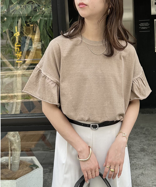 DISCOAT(ディスコート)の「ピグメントフリルTシャツ(Tシャツ/カットソー・レディース・アイボリー/チャコールグレー/モカ・FREE)」の21枚目の写真