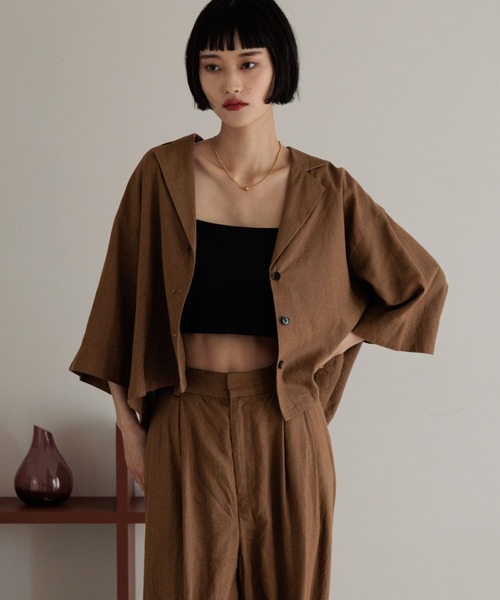 LOWRYS FARM（ローリーズファーム）の「ノルマンディショートシャツ　 248288（シャツ/ブラウス・レディース・チャコールグレー/ブラウン/アイボリー/ブルー・FREE）」の3枚目の写真