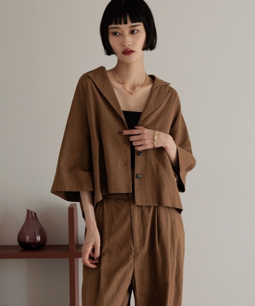 LOWRYS FARM（ローリーズファーム）の「ノルマンディショートシャツ　 248288（シャツ/ブラウス・レディース・チャコールグレー/ブラウン/アイボリー/ブルー・FREE）」の7枚目の写真