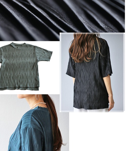 Vieo(ヴィオ)の「Tシャツ+上品 大人の正解トップス(Tシャツ/カットソー・レディース・ブラック/ホワイト/オレンジ/ブルー/ベージュ系その他/カーキ/ターコイズブルー/ピンク・FREE)」の12枚目の写真