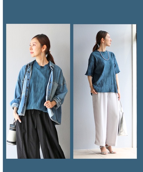 Vieo(ヴィオ)の「Tシャツ+上品 大人の正解トップス(Tシャツ/カットソー・レディース・ブラック/ホワイト/オレンジ/ブルー/ベージュ系その他/カーキ/ターコイズブルー/ピンク・FREE)」の18枚目の写真