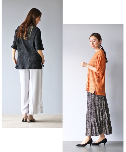 Vieo(ヴィオ)の「Tシャツ+上品 大人の正解トップス(Tシャツ/カットソー・レディース・ブラック/ホワイト/オレンジ/ブルー/ベージュ系その他/カーキ/ターコイズブルー/ピンク・FREE)」の22枚目の写真