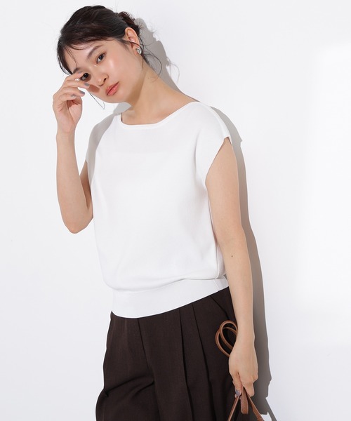 N.(N. Natural Beauty Basic)(エヌエヌナチュラルビューティーベーシック)の「総針ボートネックフレンチニット(ニット/セーター・レディース・オフホワイト/ブルー/ブラック/イエロー・MEDIUM)」の2枚目の写真