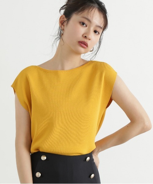 N.(N. Natural Beauty Basic)(エヌエヌナチュラルビューティーベーシック)の「総針ボートネックフレンチニット(ニット/セーター・レディース・オフホワイト/ブルー/ブラック/イエロー・MEDIUM)」の4枚目の写真