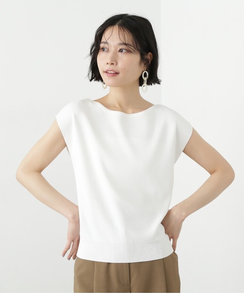 N.(N. Natural Beauty Basic)(エヌエヌナチュラルビューティーベーシック)の「総針ボートネックフレンチニット(ニット/セーター・レディース・オフホワイト/ブルー/ブラック/イエロー・MEDIUM)」の10枚目の写真