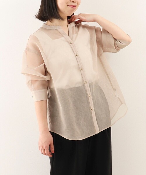 MICO COULIER(ミコクリエ)の「シアーリネンライクシャツ(シャツ/ブラウス・レディース・ライトブルー/カーキ/チャコールグレー/ベージュ・38)」の2枚目の写真