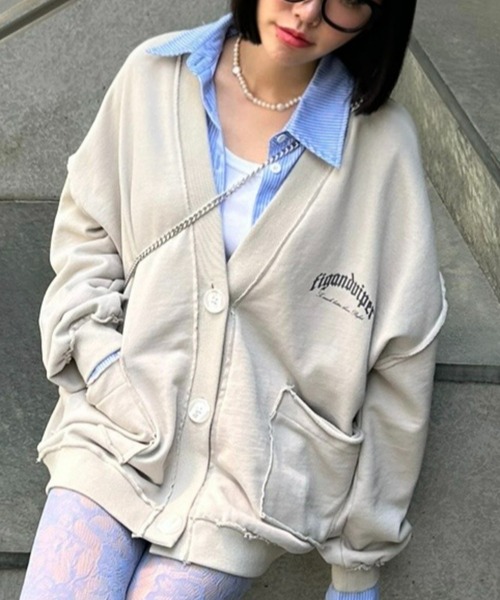 FIG&VIPER（フィグアンドバイパー）の「アウトシームlogoスウェットカーデ（カーディガン/ボレロ・レディース・ライトグレー/ブラック/ライトピンク・FREE）」の3枚目の写真