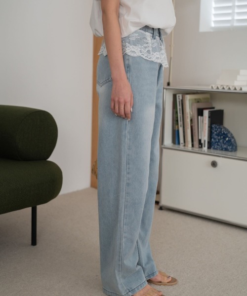 Nu(ニュー)の「【Nu】レースデニム(デニムパンツ・レディース・サックスブルー・S/M)」の4枚目の写真
