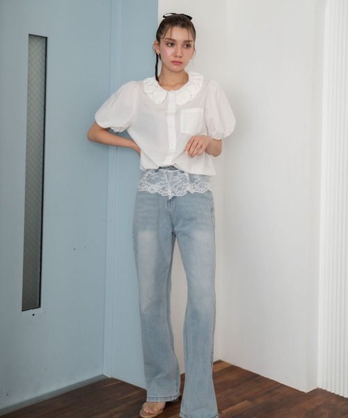Nu(ニュー)の「【Nu】レースデニム(デニムパンツ・レディース・サックスブルー・S/M)」の2枚目の写真