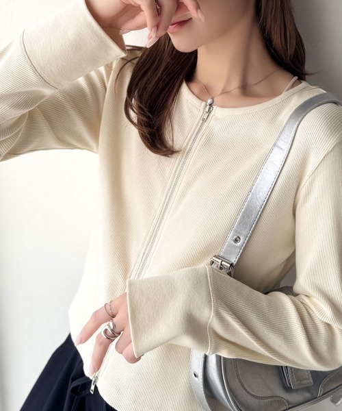 classicalelf(クラシカルエルフ)の「華奢見え、な上品シルエット♪綿100%ダブルジップリブカーディガントップス(Tシャツ/カットソー・レディース・グレイッシュベージュ/アイボリー/ブラック/杢グレー/ブラウン・LARGE/MEDIUM/SMALL/X-LARGE)」の15枚目の写真