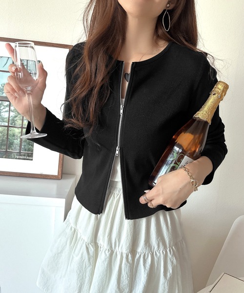 classicalelf(クラシカルエルフ)の「華奢見え、な上品シルエット♪綿100%ダブルジップリブカーディガントップス(Tシャツ/カットソー・レディース・グレイッシュベージュ/アイボリー/ブラック/杢グレー/ブラウン・LARGE/MEDIUM/SMALL/X-LARGE)」の20枚目の写真