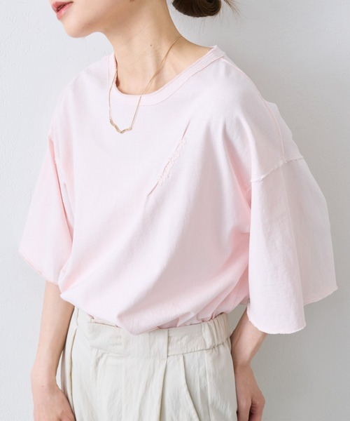 PUAL CE CIN(ピュアルセシン)の「タックロゴ刺繍Tシャツ(Tシャツ/カットソー・レディース・チャコールグレー/オフホワイト/ピンク/ブルー・FREE)」の4枚目の写真