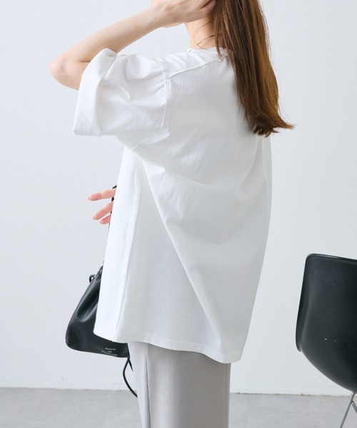PUAL CE CIN(ピュアルセシン)の「タックロゴ刺繍Tシャツ(Tシャツ/カットソー・レディース・チャコールグレー/オフホワイト/ピンク/ブルー・FREE)」の11枚目の写真