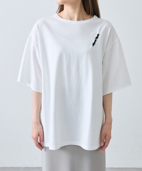 PUAL CE CIN(ピュアルセシン)の「タックロゴ刺繍Tシャツ(Tシャツ/カットソー・レディース・チャコールグレー/オフホワイト/ピンク/ブルー・FREE)」の18枚目の写真