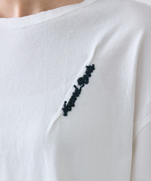 PUAL CE CIN(ピュアルセシン)の「タックロゴ刺繍Tシャツ(Tシャツ/カットソー・レディース・チャコールグレー/オフホワイト/ピンク/ブルー・FREE)」の14枚目の写真